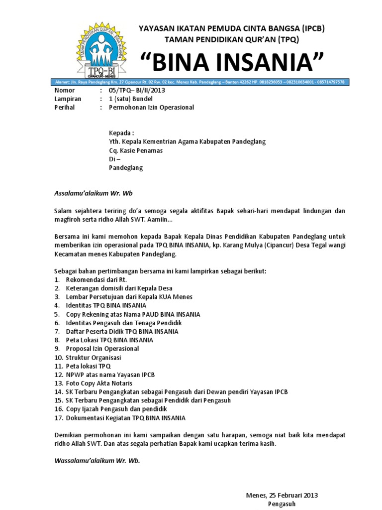 Proposal Izin Operasonal Tpq