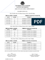 University of Lucknow: Programme of Back Paper / Improvement Examination-2011