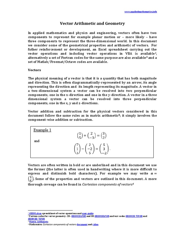 Vector Arithmetic and Geometry Guide | PDF | Euclidean Vector | Norm ...