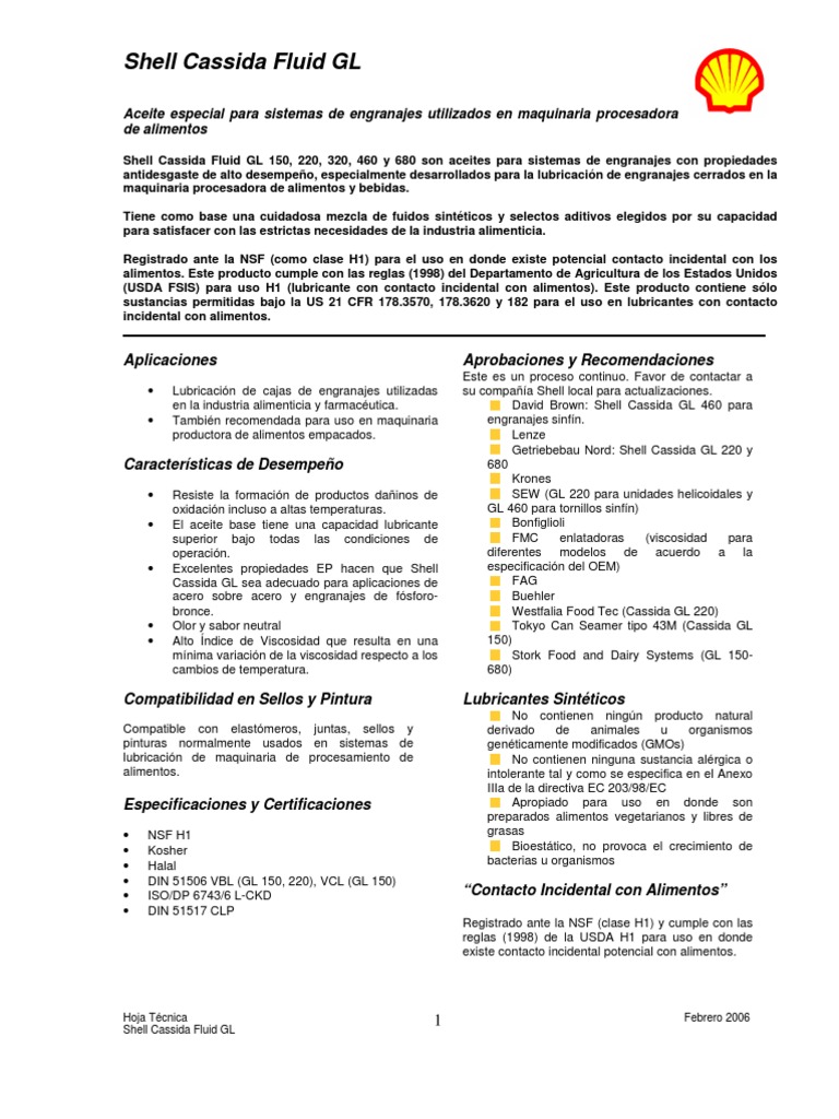 Shell Cassida Fluid GL Spanish | PDF