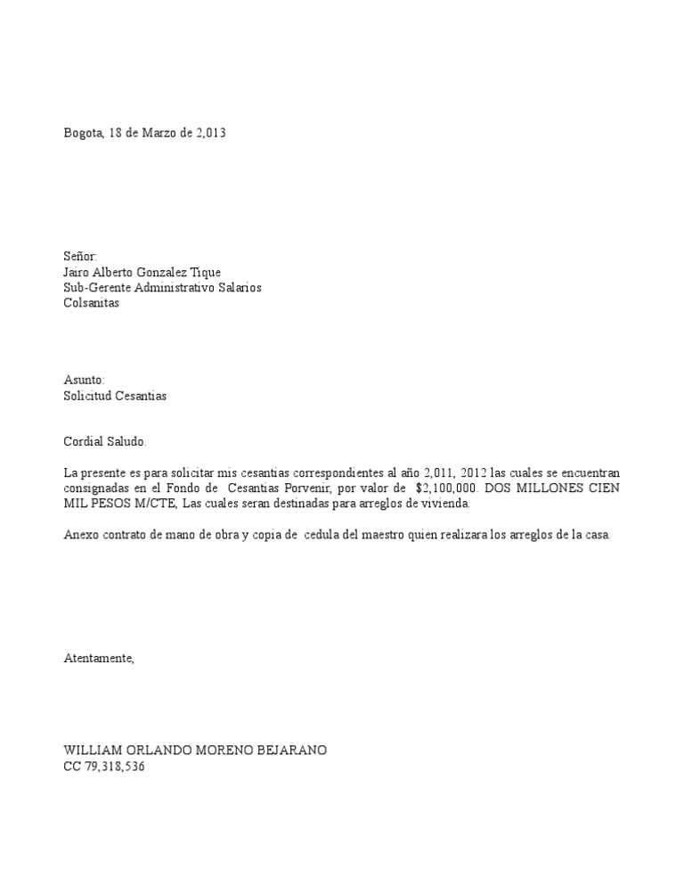 Formato contrato de obra para retiro de cesantias