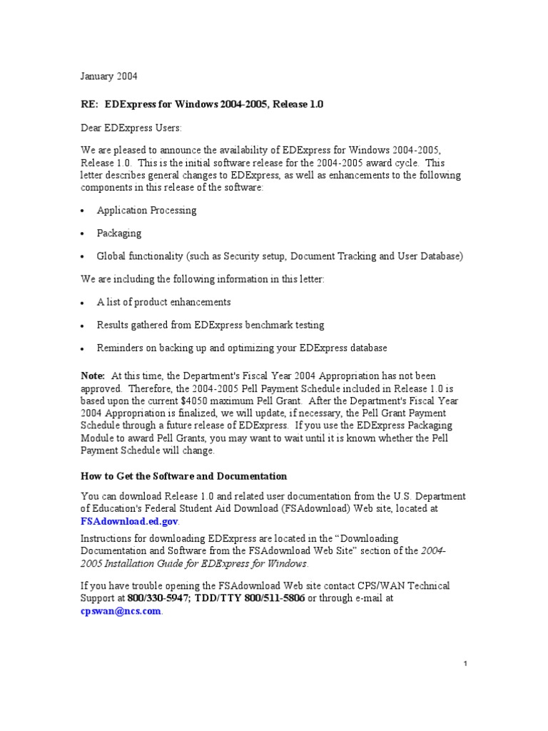EDExpress 2004-2005 Release Overview | PDF | Backup | Tab (Gui)