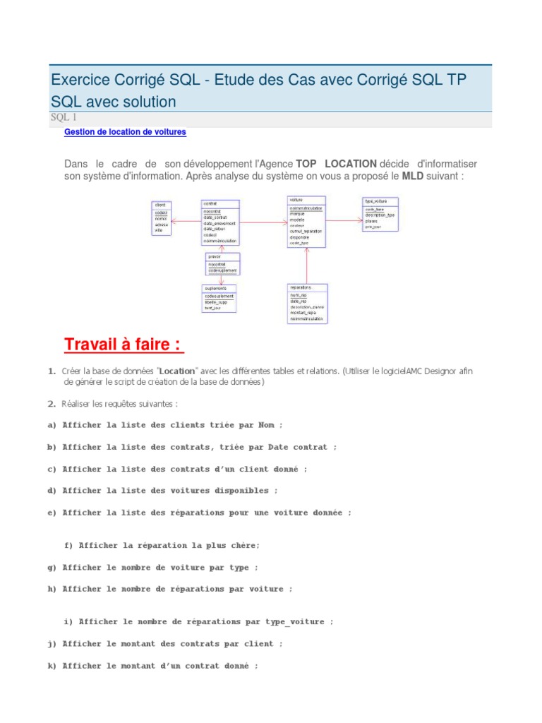 Exercice Corrigé SQL | SQL | Gestion des données