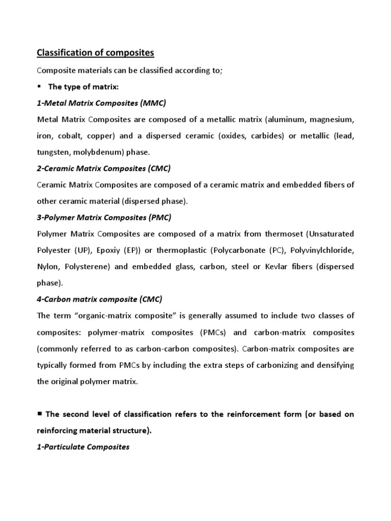 A Comprehensive Classification of Composite Materials Based on Matrix ...