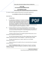 Ley #288 Aprueba Contrato de Préstamo Suscrito Entre Bolivia y El BID