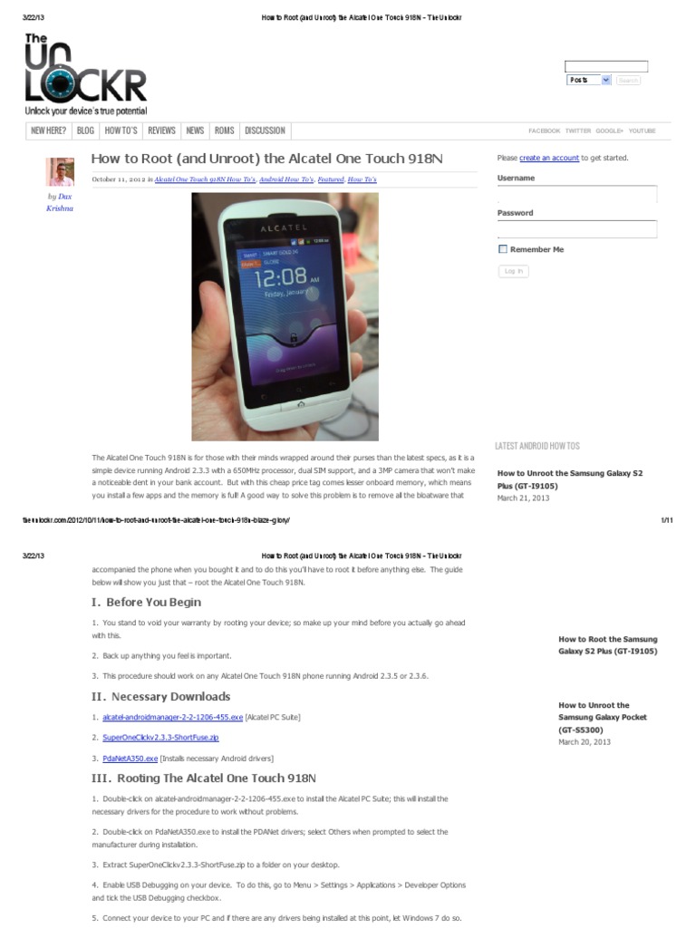 How To Root And Unroot The Alcatel One Touch 918n Theunlockr Android Operating System Device Driver