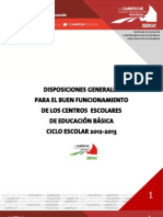 Disposiciones Generales para El Buen Funcionamiento de Los Centros Escolares de Educación Básica CICLO ESCOLAR 2012-2013