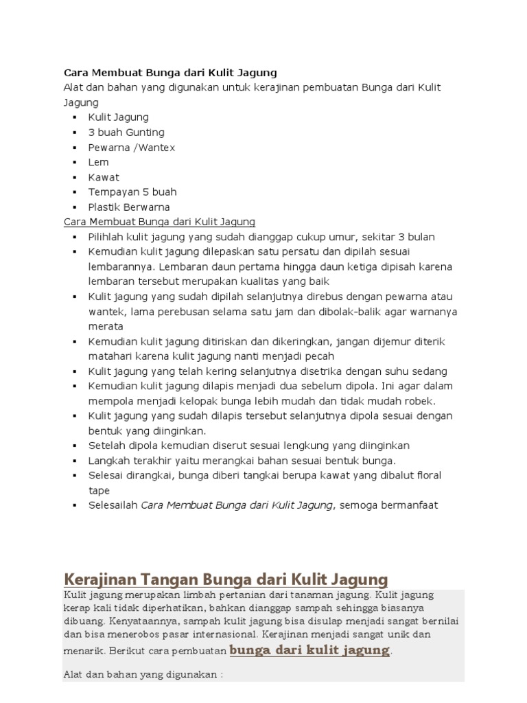  Cara  Membuat  Bunga  Dari  Kulit  Jagung 