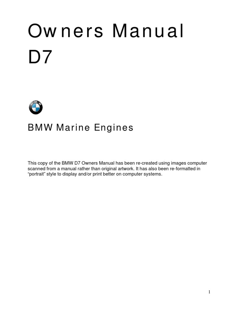 Owners Manual D7: BMW Marine Engines | PDF | Diesel Engine | Throttle