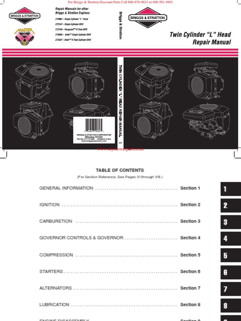 271172 Twin Cylinder L-Head Repair Manual BRIGGS & STRATTON | Motor Oil |  Piston