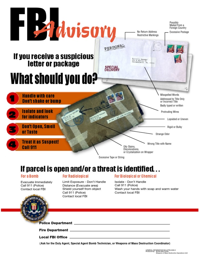 Emergency Response for Suspicious Packages | PDF | Federal Bureau Of ...
