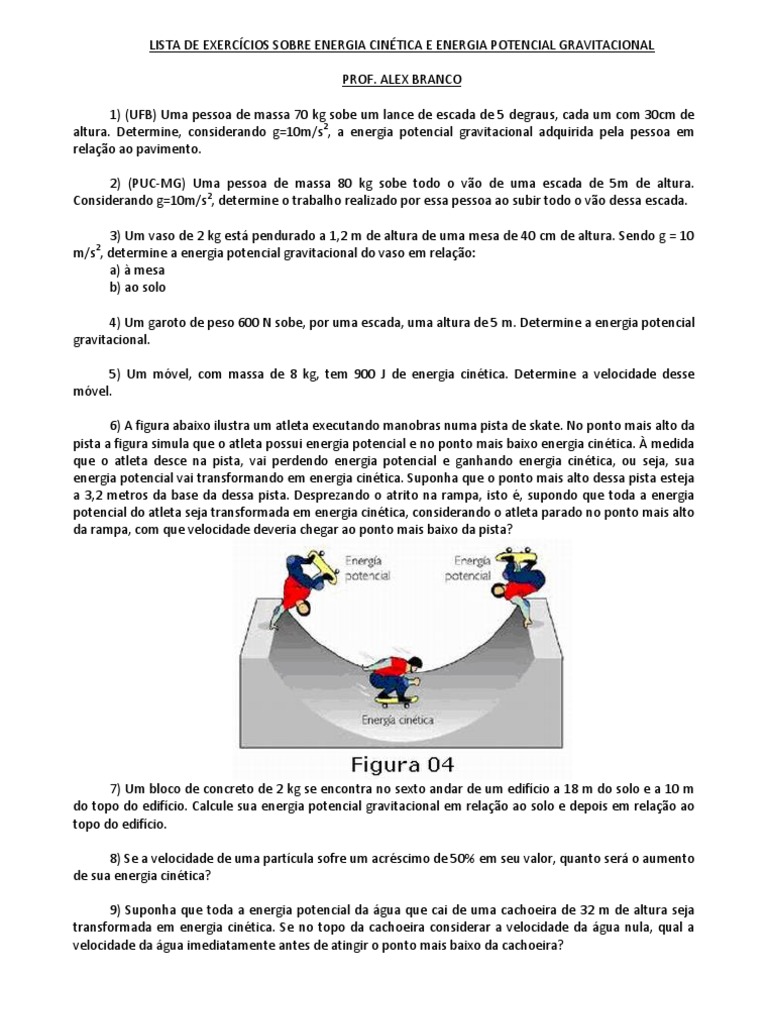 LISTA DE EXERCÍCIOS SOBRE ENERGIA CINÉTICA E ENERGIA POTENCIAL ...
