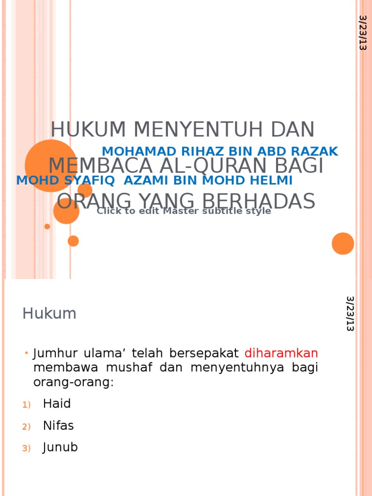 Slide Original Hukum Pegang Dan Baca Quran Ketika Berhadas Pdf