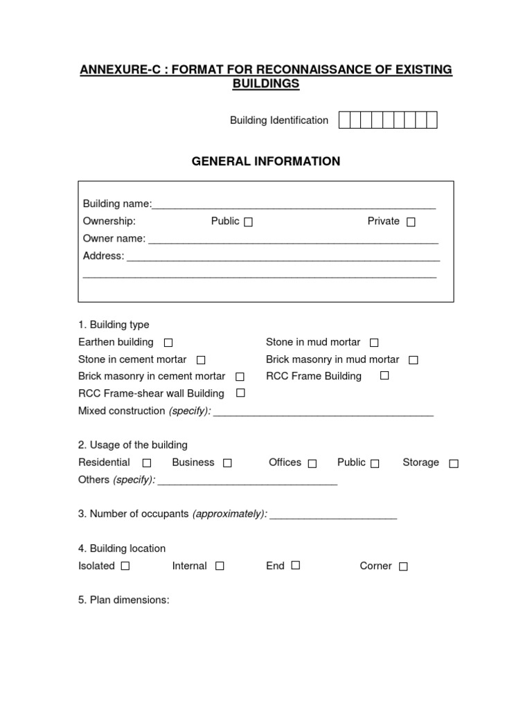 Building Reconnaissance Format Guide | PDF | Masonry | Wall