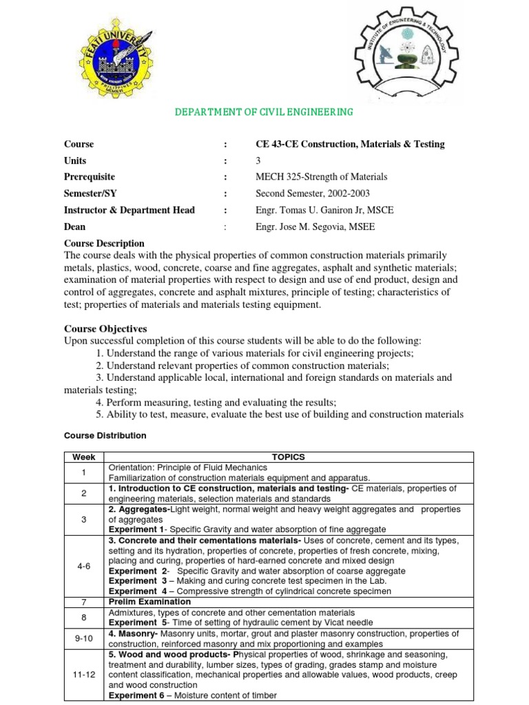 CE 43: Construction Materials & Testing | PDF | Lumber | Construction ...