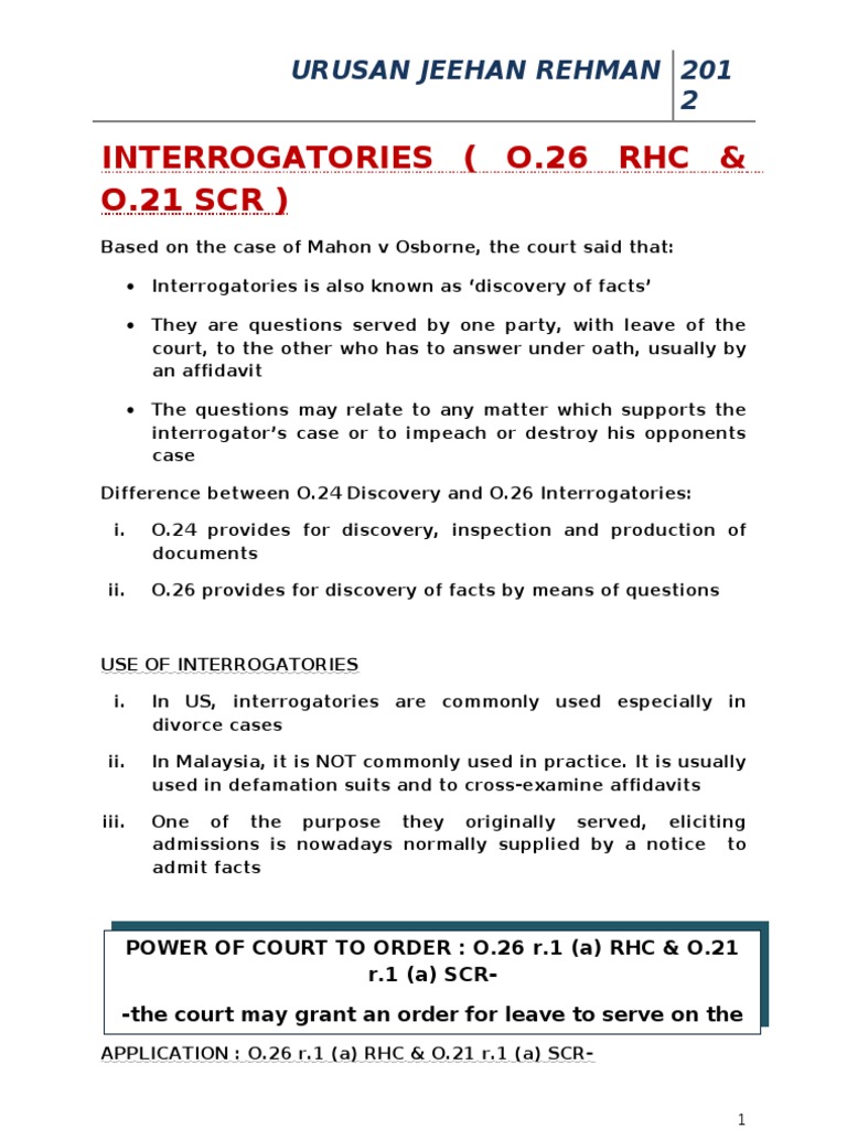 Interrogatories 1 PDF Interrogatories Discovery (Law)