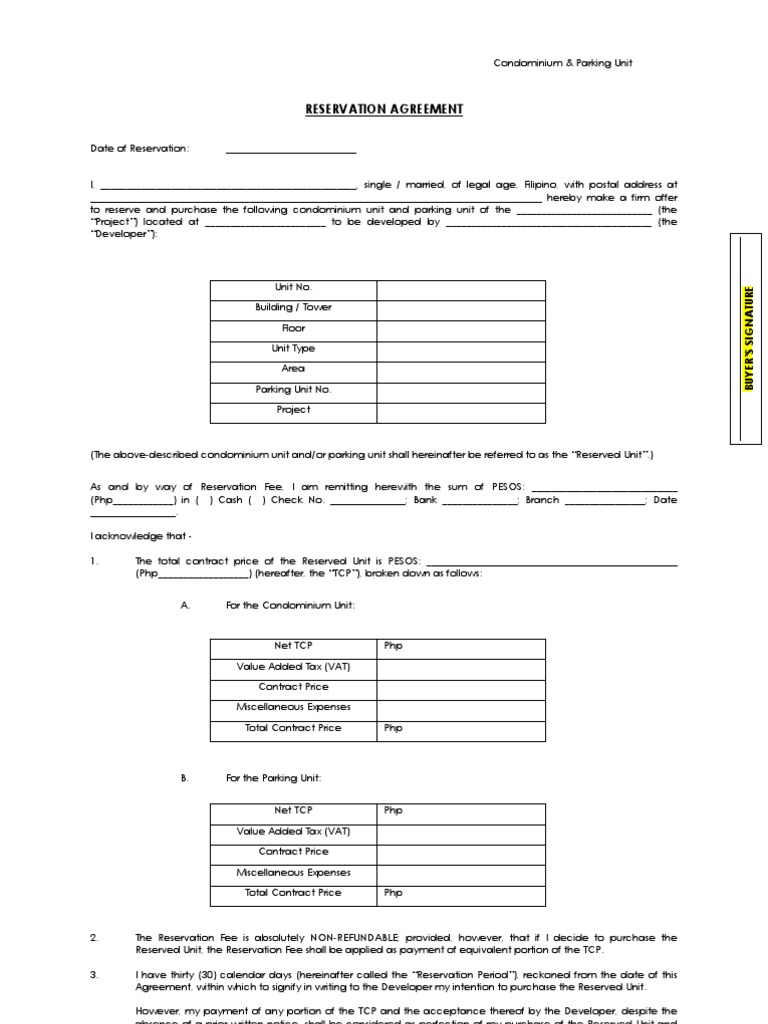 Reservation Agreement PDF Exchange Rate Payments