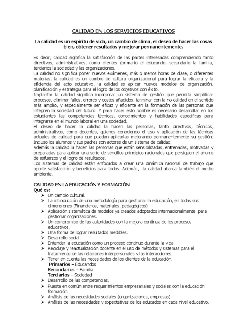 Calidad en Los Servicios Educativos | PDF | Calidad (comercial) | Cognición