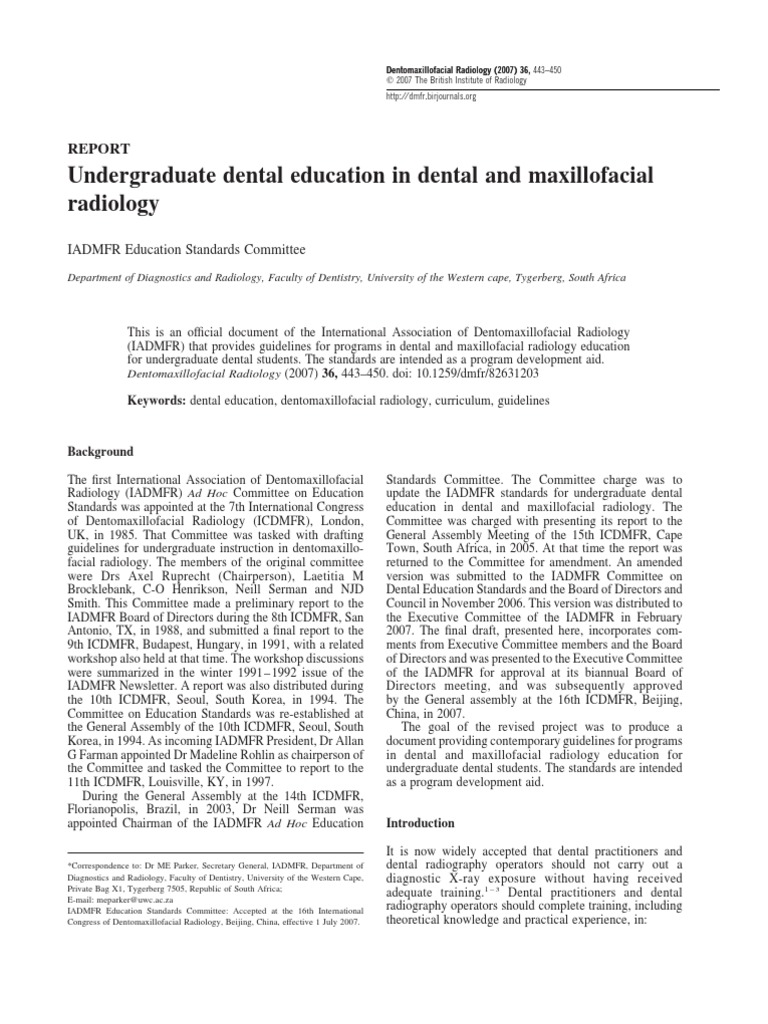 Undergraduate Dental Education in Dental and Maxillofacial Radiology