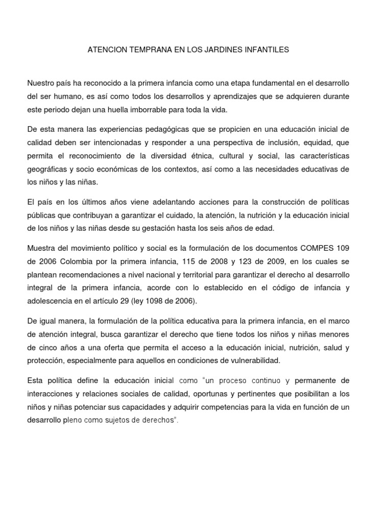 Atencion Temprana en Los Jardines Infantiles | PDF | Jardín de infancia ...