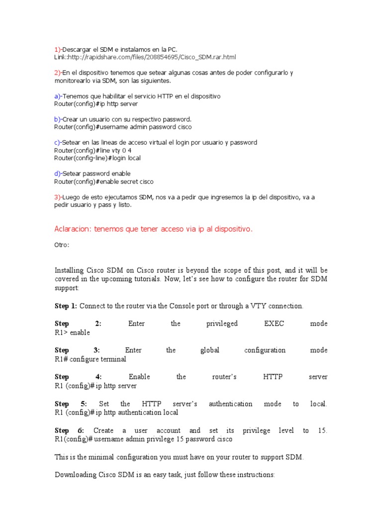Cisco SDM Setup Guide for IT Pros | PDF