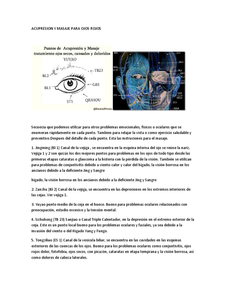 Acupresión y Masaje para Ojos Rojos | PDF | Masaje | Ojo