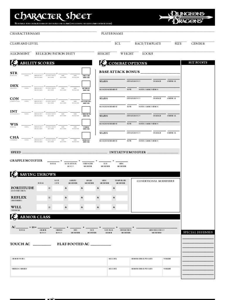 Dungeons Dragons 3 5 Character Sheets Pdf Fantasy Role Playing Games Tsr Company Games