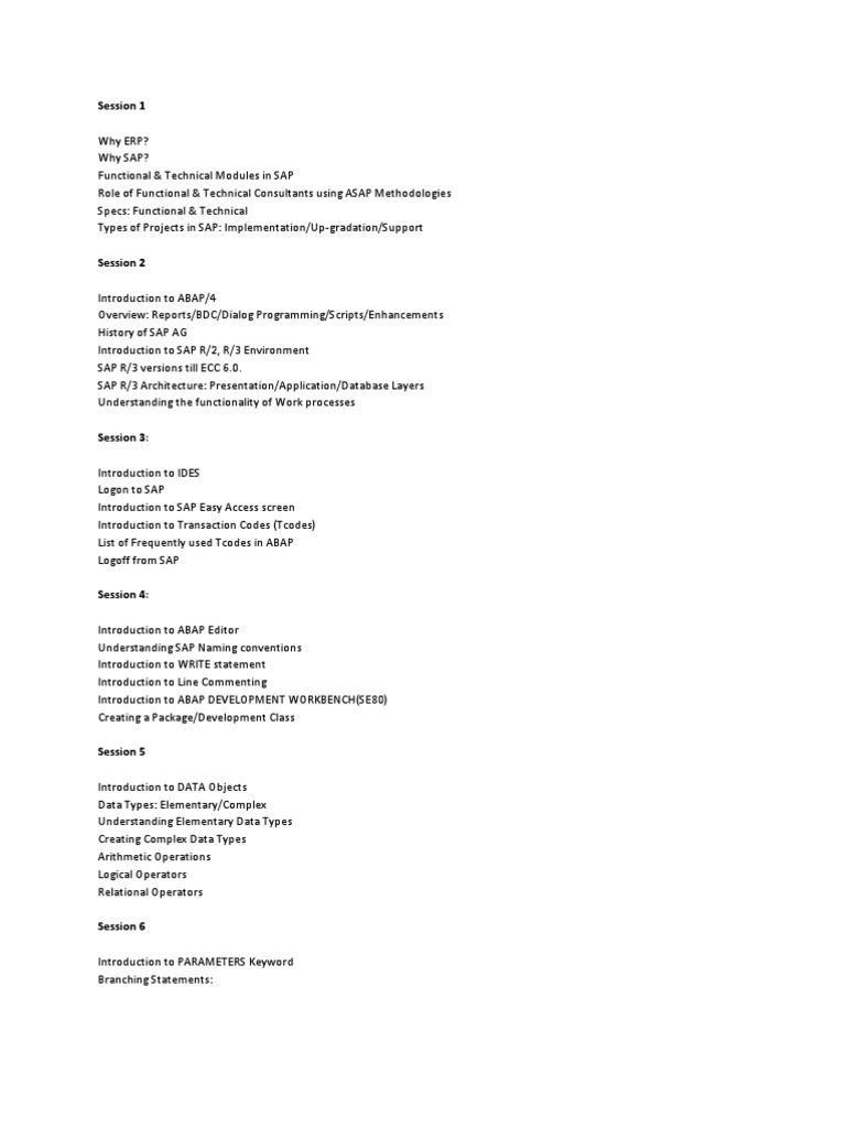 Sap Abap Topics For Beginners