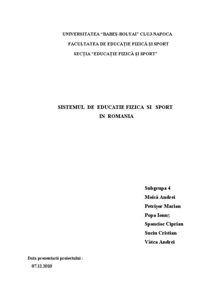 Sistemul De Educatie Fizica Si Sport