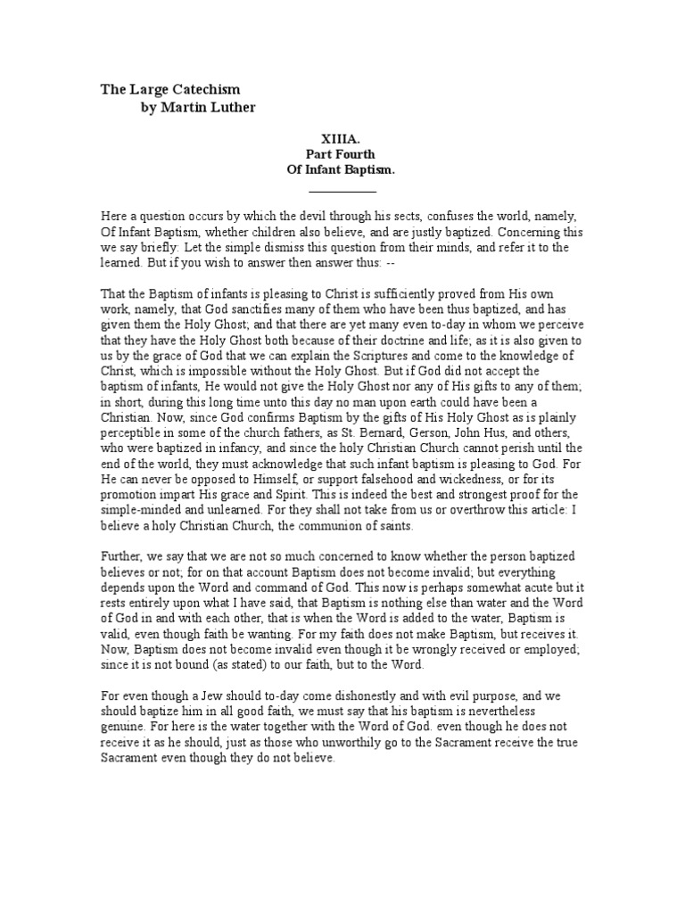 Luther The Large Catechism Part 4 Baptism PDF Baptism Martin Luther