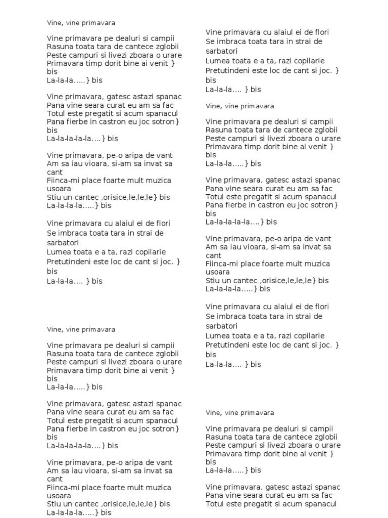 Vine, Vine Primavara Veronica (Versuri)