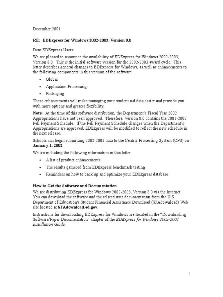 EDExpress 2002-2003 Version 8.0 Release | PDF | Backup | Databases