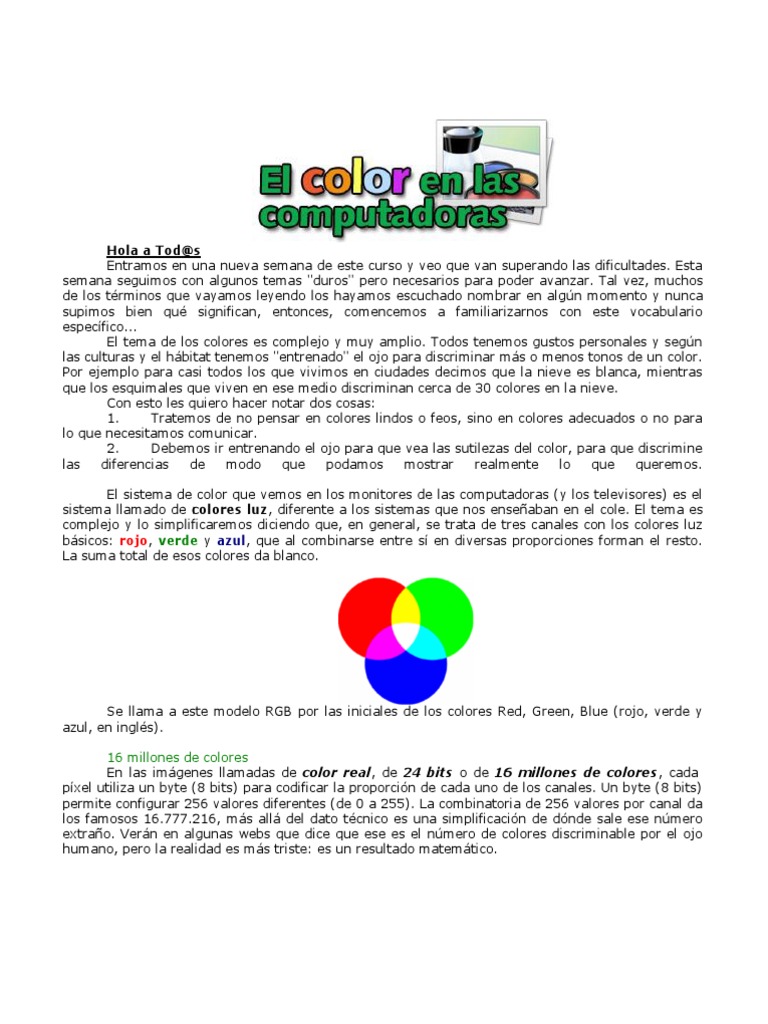 Colores en Computadoras y Gráficos | PDF | Píxel | Color
