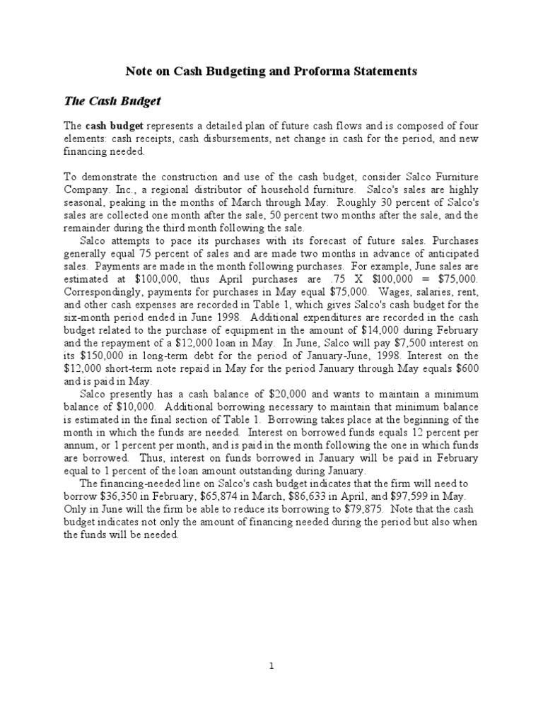 Teaching Note On Cash Budgeting | PDF