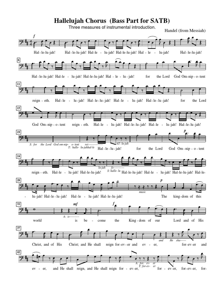 Hallelujah Chorus (Bass Part Only) PDF Messiah (Handel) Elements