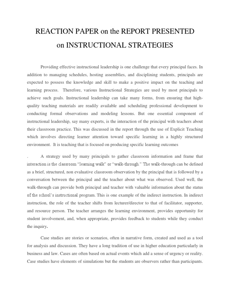 example of reaction paper about research study
