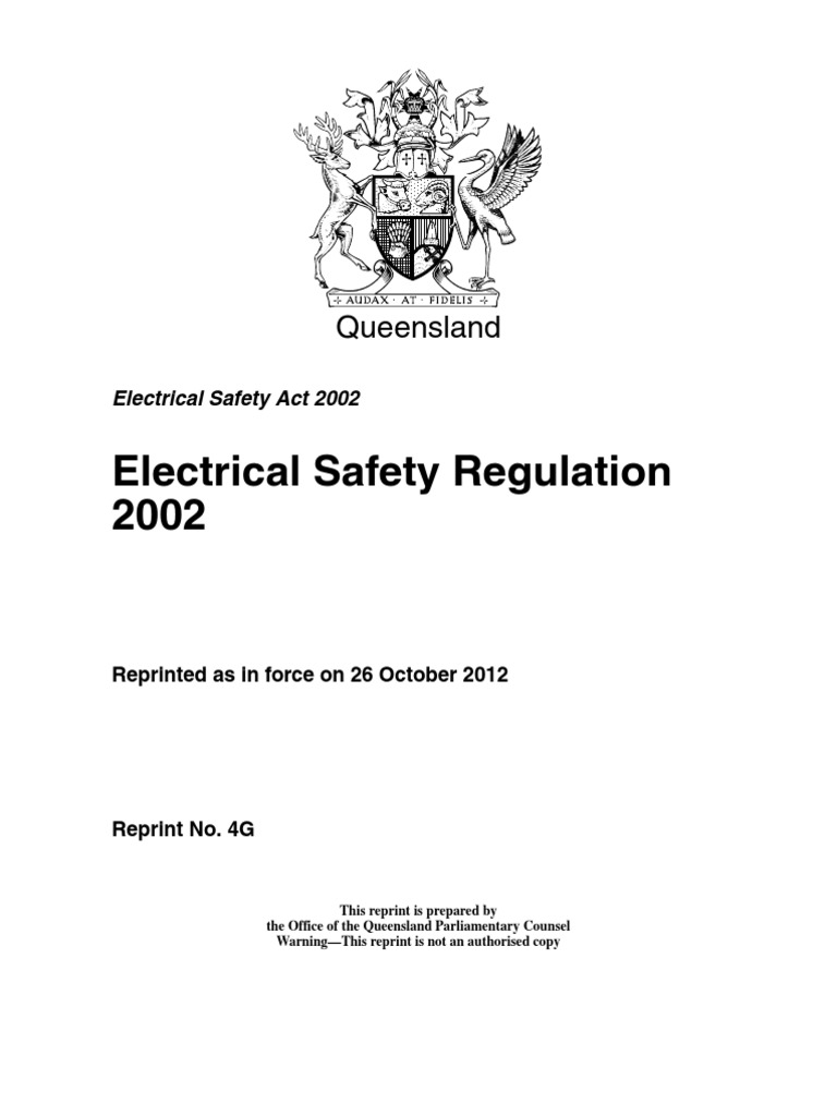 Electrical Safety Act 2002 - Queensland | Electric Power ...