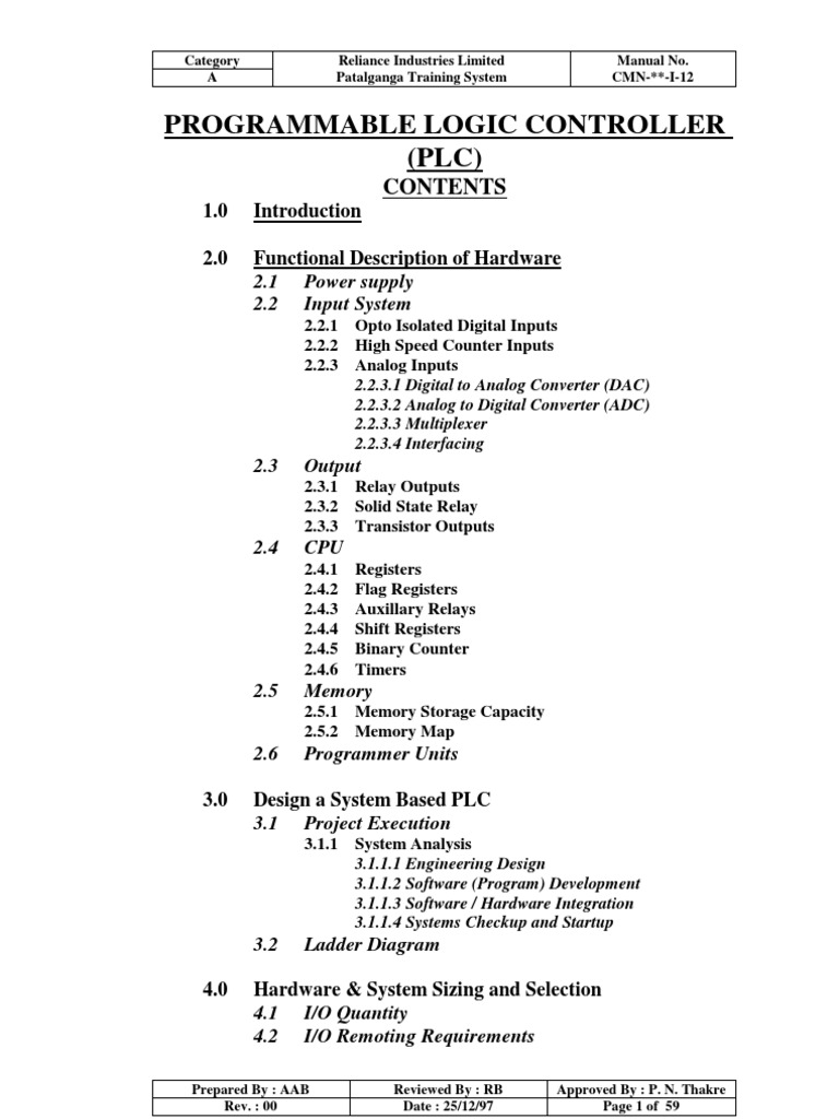 PLC Manual | PDF | Programmable Logic Controller | Analog To Digital ...