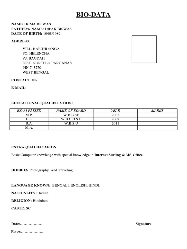 Simple Biodata Format