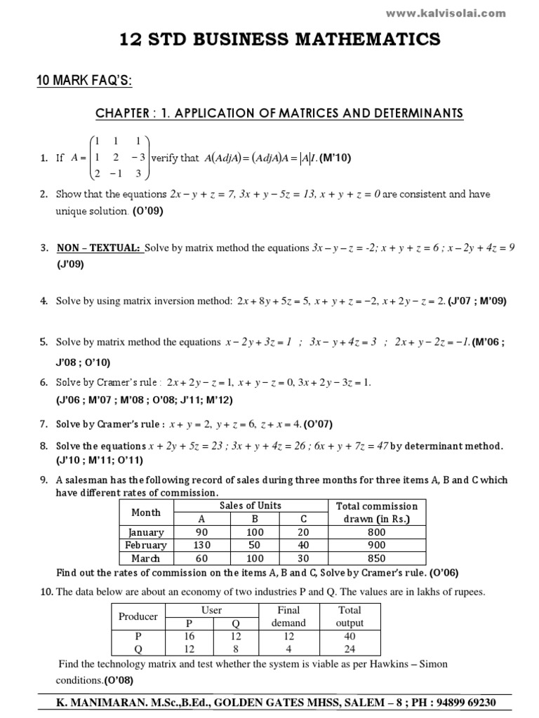 Business Mathematics: Matrices & Applications | PDF | Economic Surplus ...