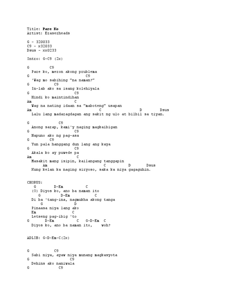 Pare Ko Chords by Eheads PDF