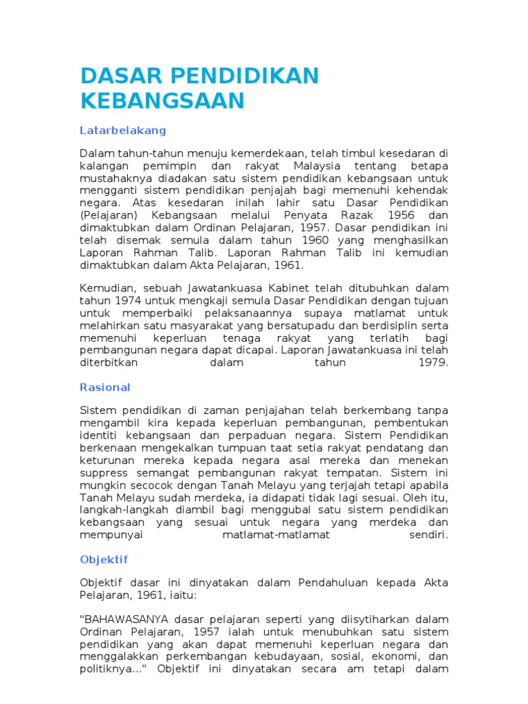 Dasar Pendidikan Kebangsaan Pdf Lertyi