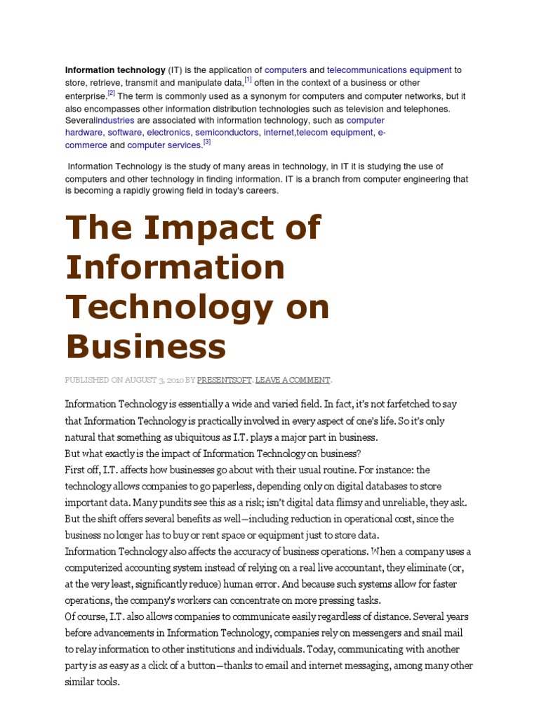 The Impact of Information Technology On Business | PDF | Information ...