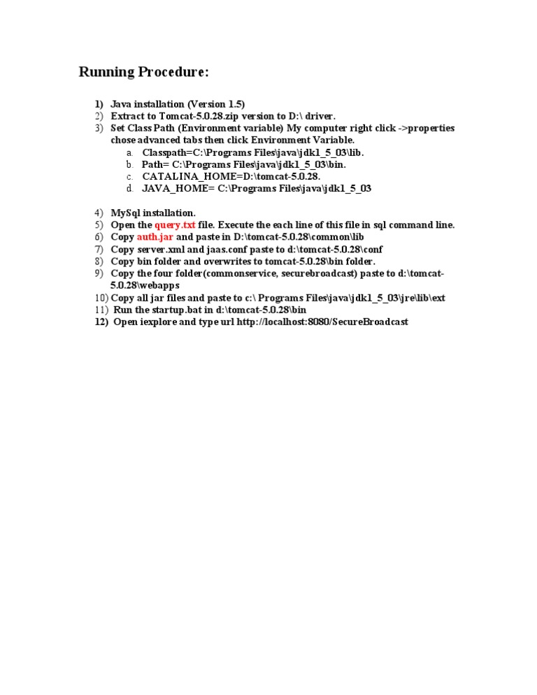 Java & Tomcat 5.0.28 Setup Guide | PDF | Computers