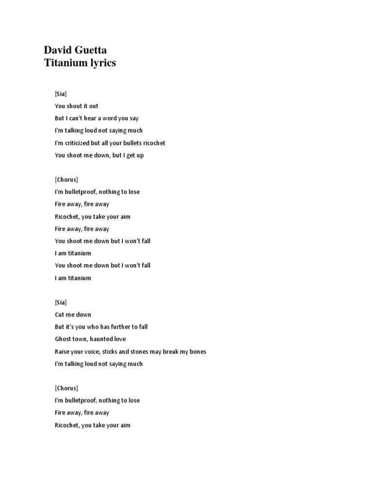 David Guetta FT Sia - Titanium Lyrics | PDF