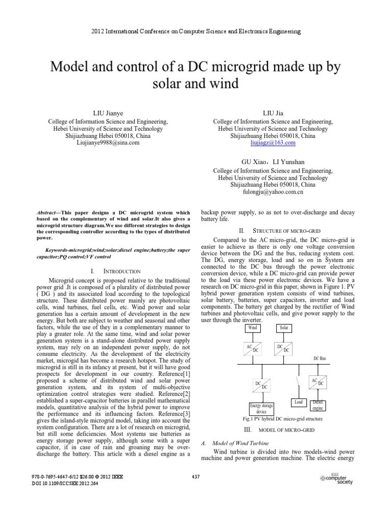 Model and Control of A DC Microgrid Made Up by Solar and Wind | PDF ...