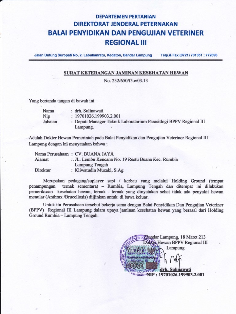 Surat Keterangan Kesehatan Hewan