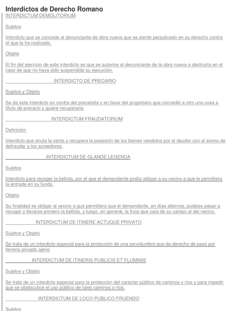 Interdictos en Derecho Romano | PDF | Ley de Propiedad | Urbano
