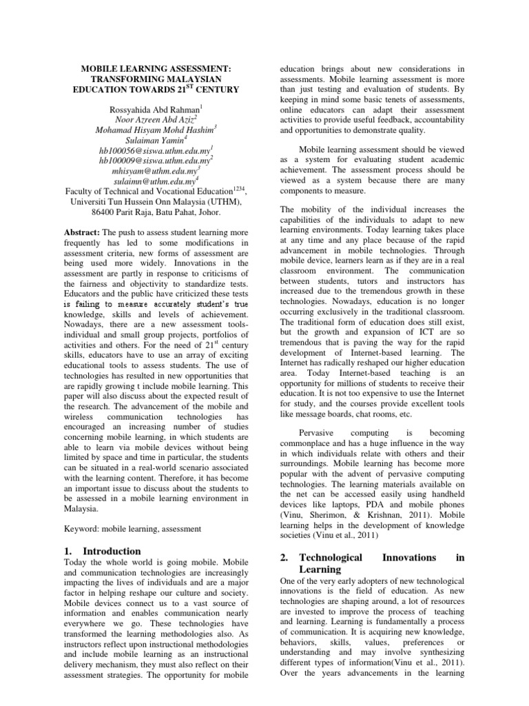 Mobile Learning Assessment | PDF | Course Evaluation | Educational ...