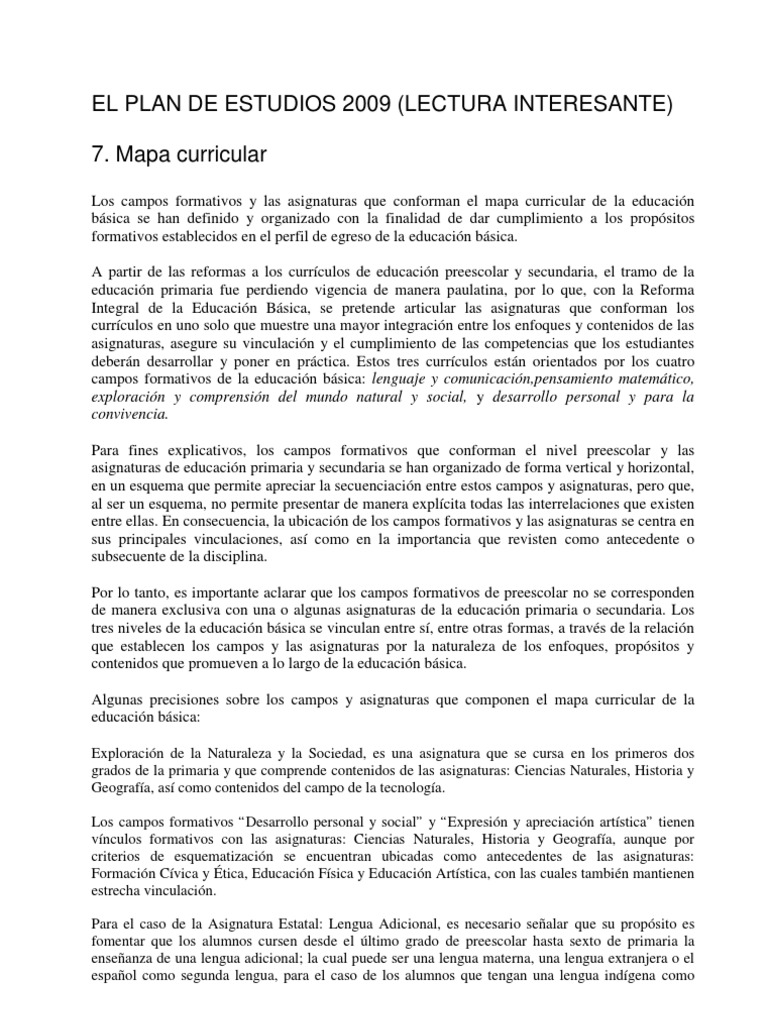 Mapa Curricular del Plan 2009 | PDF | Educación primaria | Educación de ...